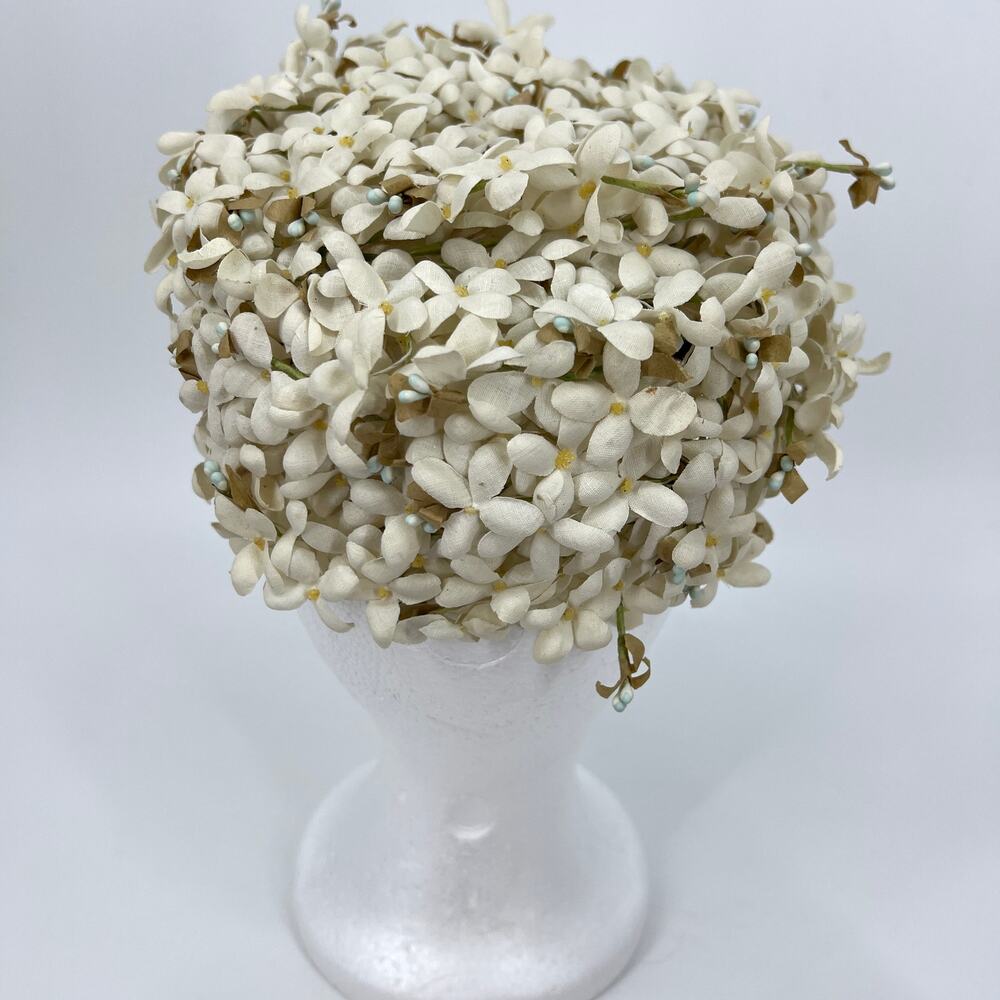 Vintage 60s Fascinator Pillbox Hat Dimensional Floral with Combs One Size - Picture 2 of 7